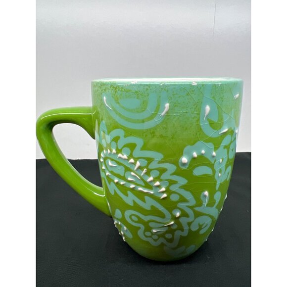 Laurie Gates Green & Aqua Ceramic Mug With Dimensional Floral Design - Picture 3 of 7